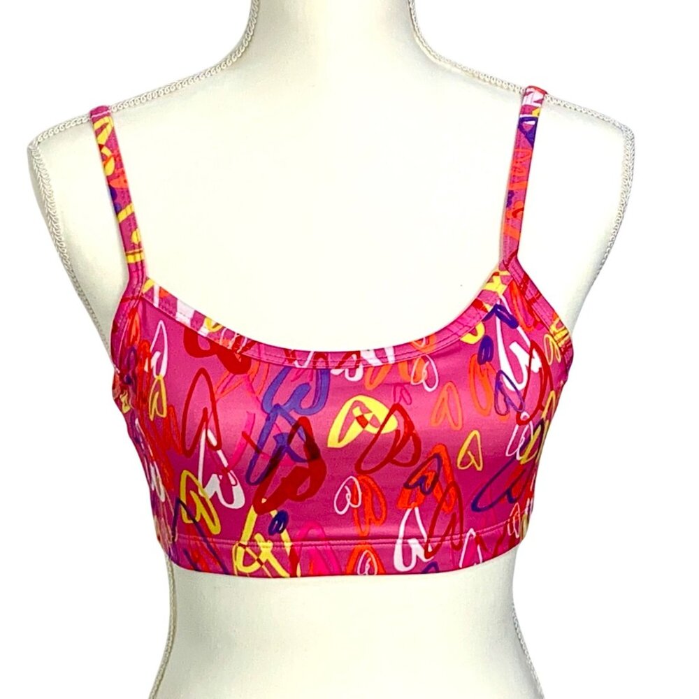J.B. Bloomers Heart Print Sports Cheer Dance Bra Performance Pink Adult M